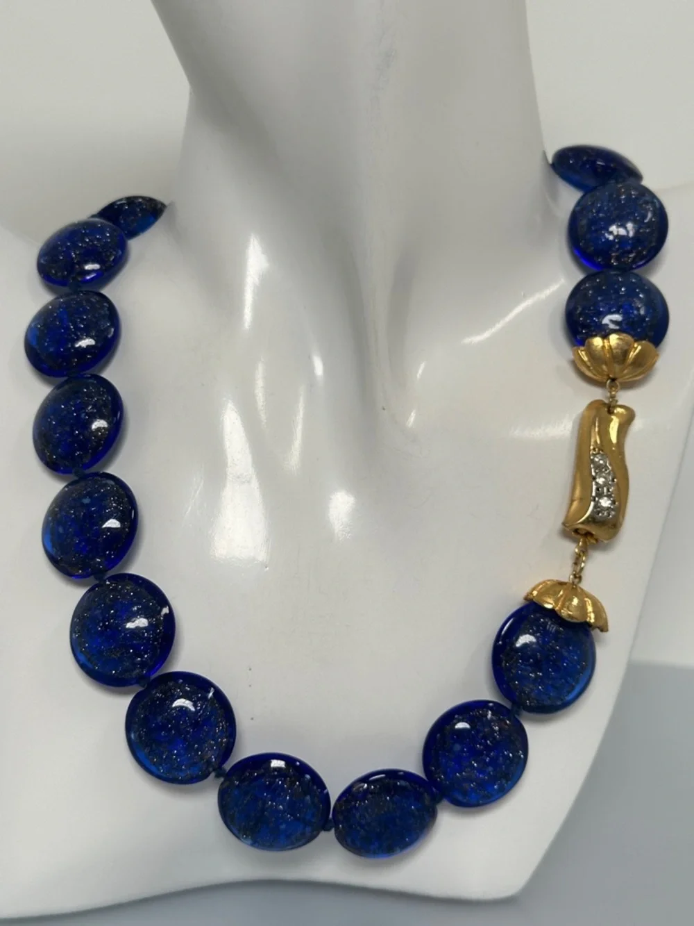 VENEZIA Blue Muranum Bead Necklace with Gold Accent